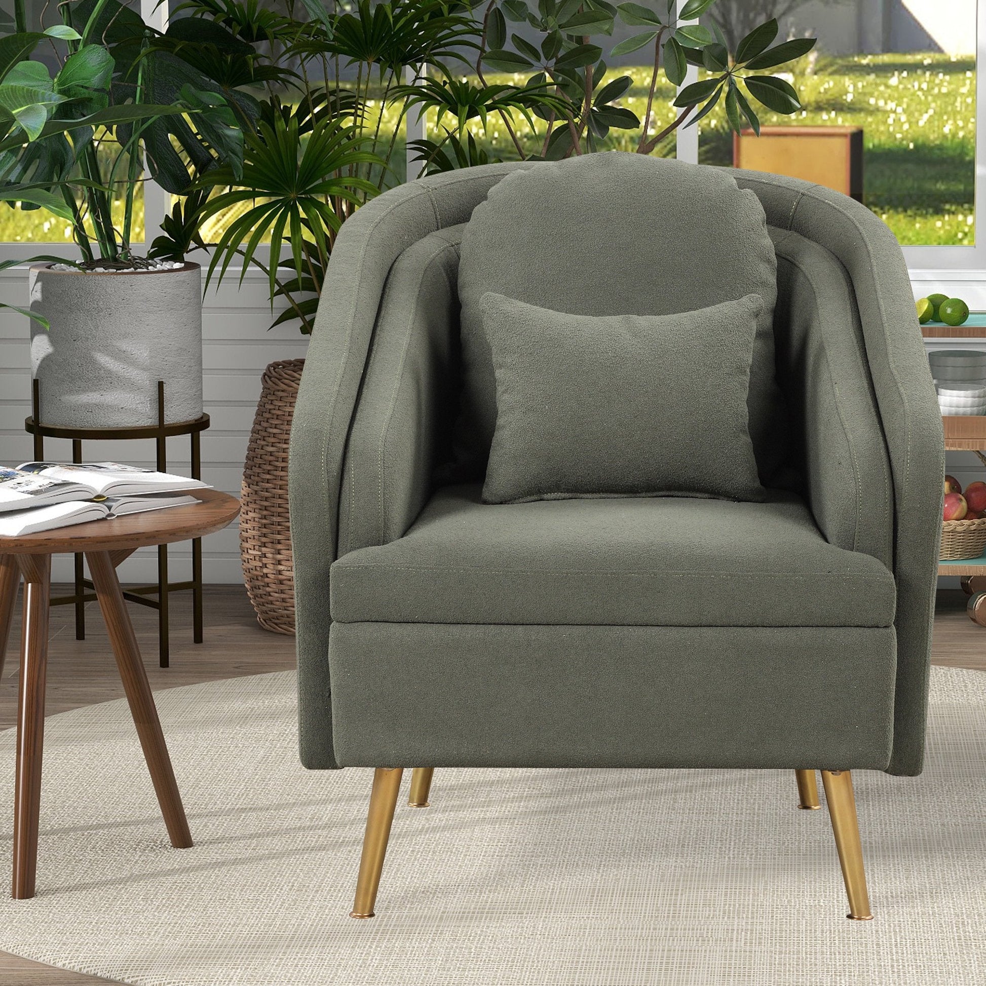 EUROCO Accent Chair Arm Chair with Lumbar Pillow and Metal legs, 31.5"W Upholstered Accent Chair for Living Room, Bedroom,Seaweed Green