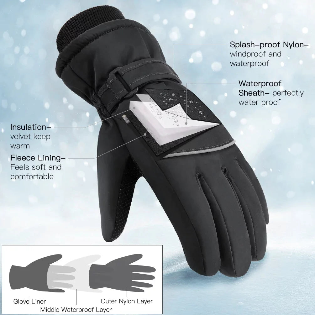Vbiger Kids Ski Snow Gloves Boys Girls Warm Winter Gloves Kids Waterproof Windproof Thermal Fleece Anti Slip Mittens with Grip for Skiing Sledding Cycling & Snowboarding - Black &S