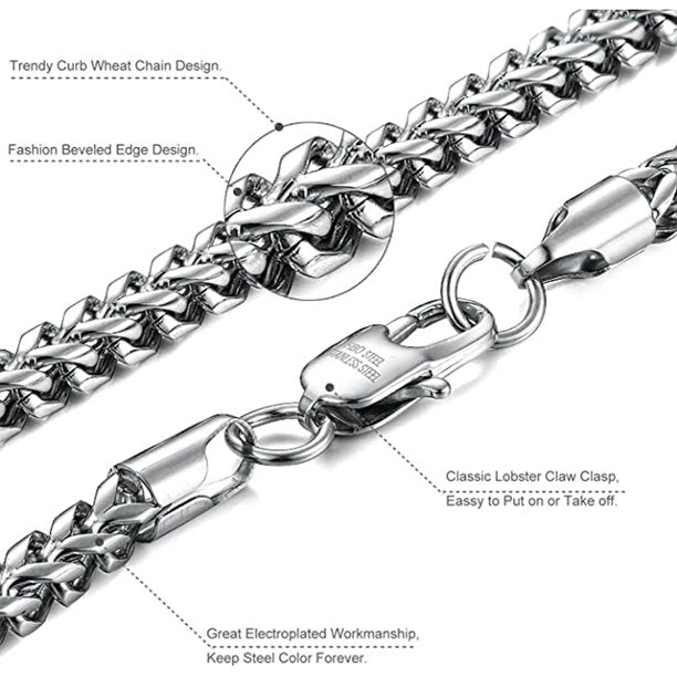 TYMEIK Stainless Steel Male Chain Necklace Mens Bracelet Jewelry Set, 8mm Wide, 8.5 Inch Bracelet