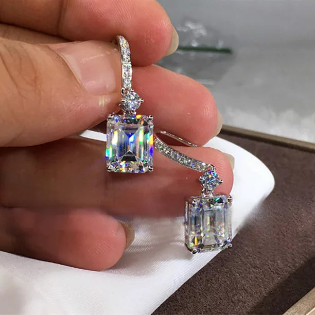 Exquisite 925 Sterling Silver Diamond Crystal Drop Earrings For Women