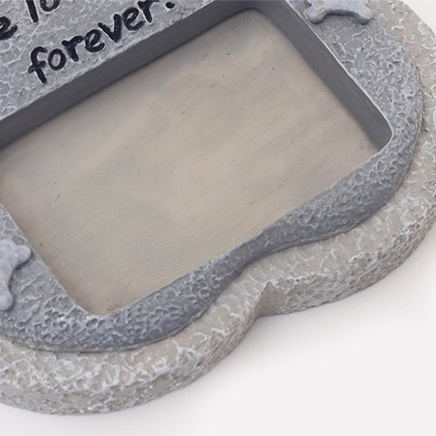 WE LOVE YOU FOREVER Paw Print Pet Memorial Stone, Grave Marker with Customizable Photo Frame Slot, Loss Of Pet Gift, Personalized Dog or Cat Memorial Headstone, 8.25” x 8” x 1.5”