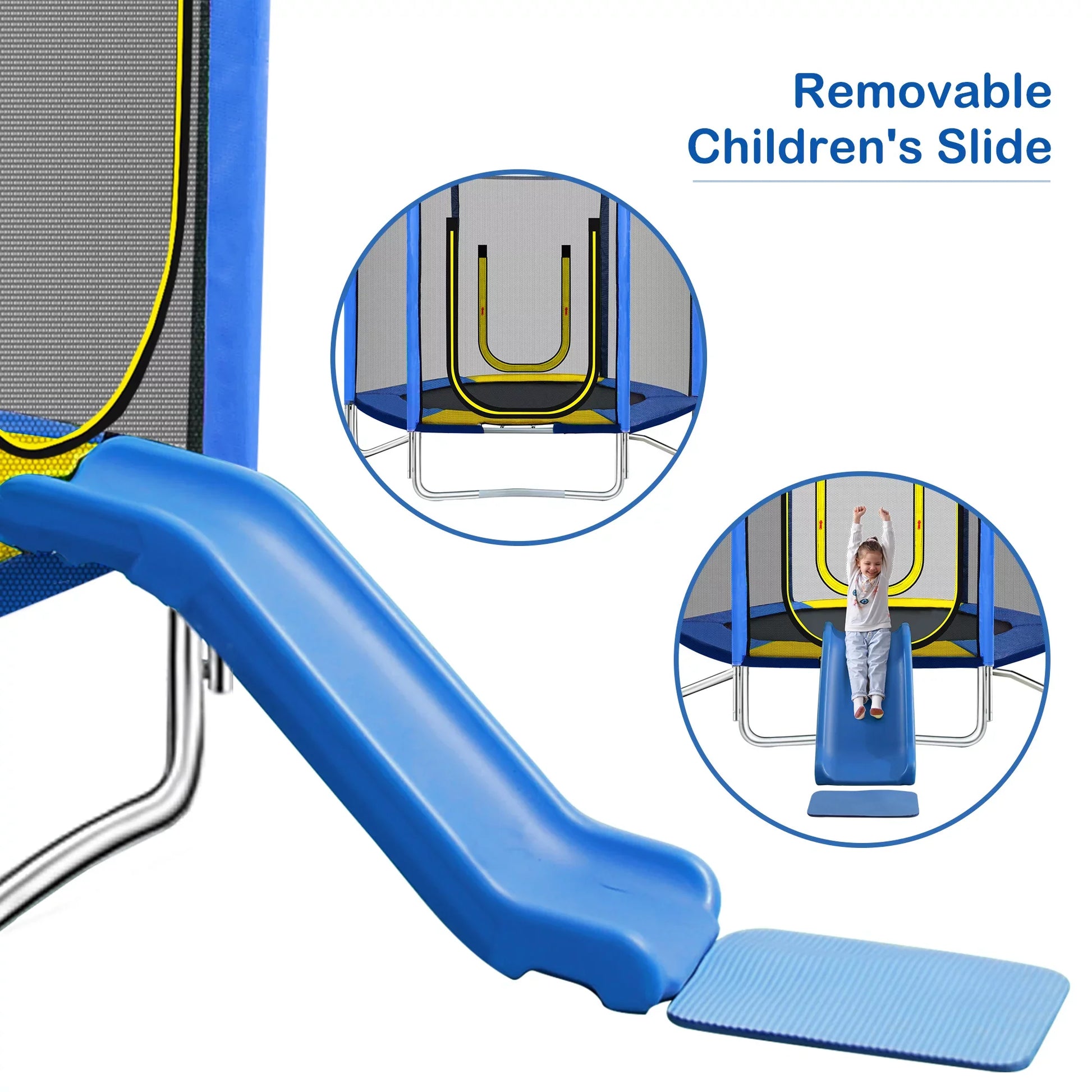 EUROCO 220LBS 7FT Trampoline for Kids with Enclosure Safety Net, Slide and Ladder, Easy Assembly Round Outdoor Recreational Trampoline