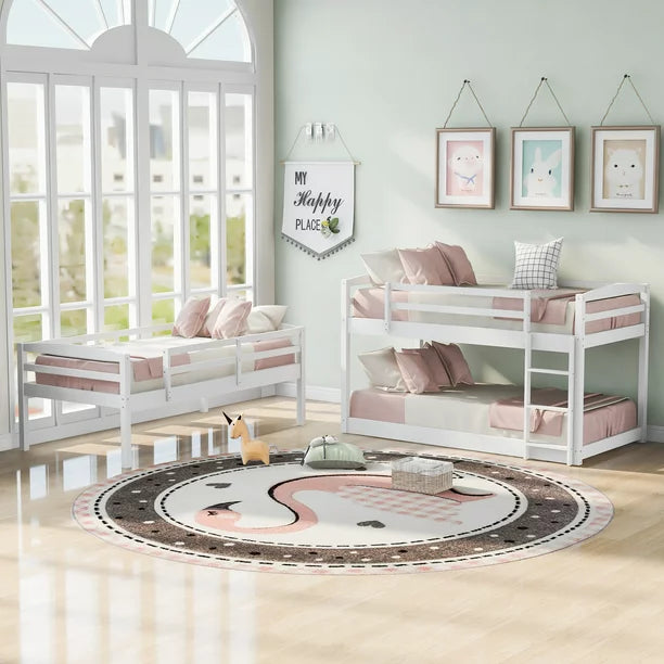 Merax Wood Twin Over Twin Over Twin Triple Bunk Bed with Ladder and White