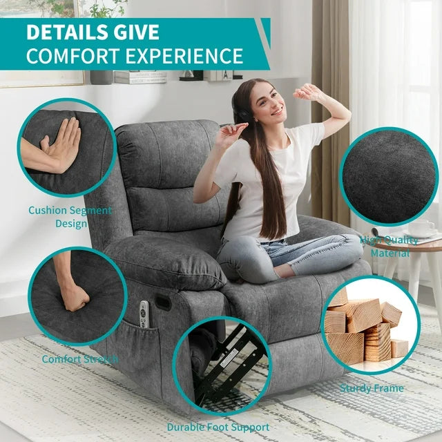 Puremind Recliner Chair for Adults, Electric Glider Recliner with Heat Vibration Function, Upholstered Modern Massage Chair with Overstuffed Armrest Backrest for Living Room Apartment Studio,Dark Grey