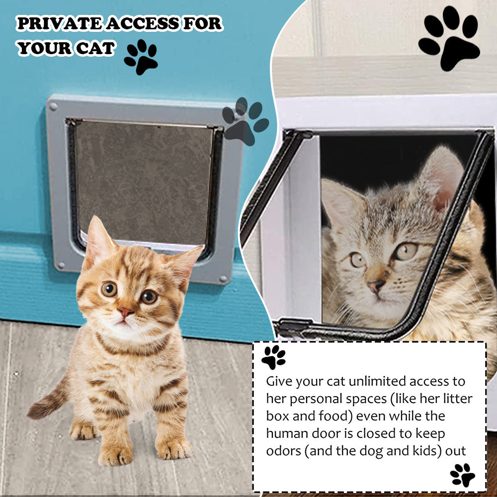Cat Door, (Outer Size 7.5" x 7.8", M Size)4 Way Locking Cat Flap Door for Interior Exterior Doors, ALPACASSO Weatherproof Pet Doors for Cats & Doggie, Suitable for Window & Wall