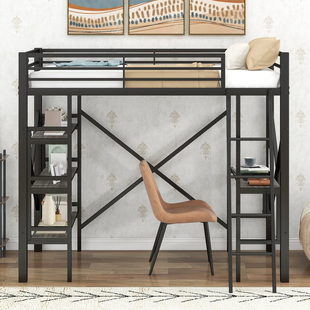 Euroco Metal Loft Bed Shelves and Desk, Twin Size, Black