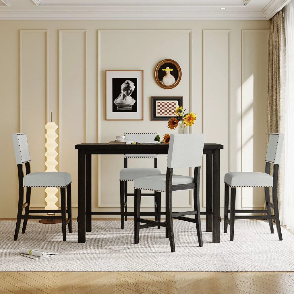 EUROCO 5-Piece Kitchen Dining Table,36.3” Counter Height Table Set with Rectangular Table and 4 Cushioned Chairs for Dining Room