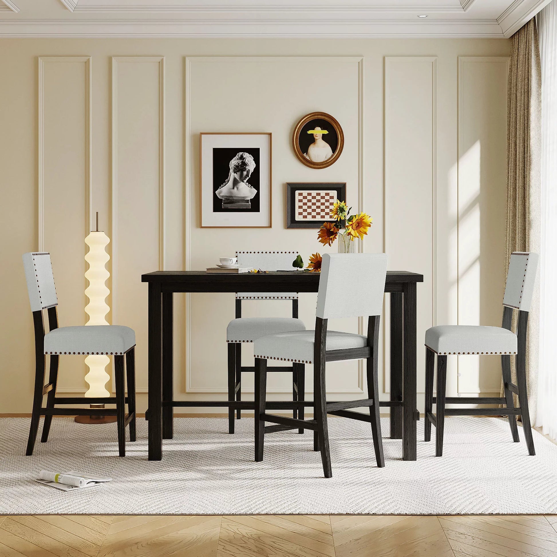 EUROCO 5-Piece Kitchen Dining Table,36.3” Counter Height Table Set with Rectangular Table and 4 Cushioned Chairs for Dining Room