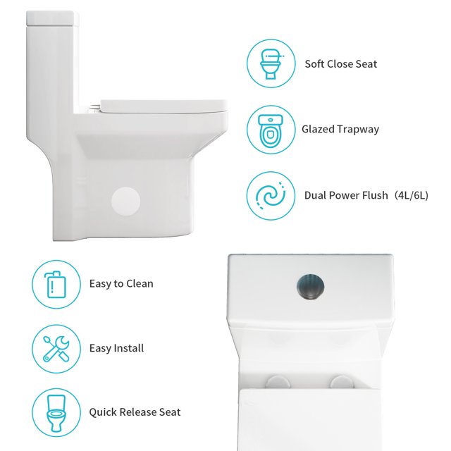 Puremind One-Piece Elongated Ceramic Toilet,4/6 Dual Flush 1.28 Gpf, White
