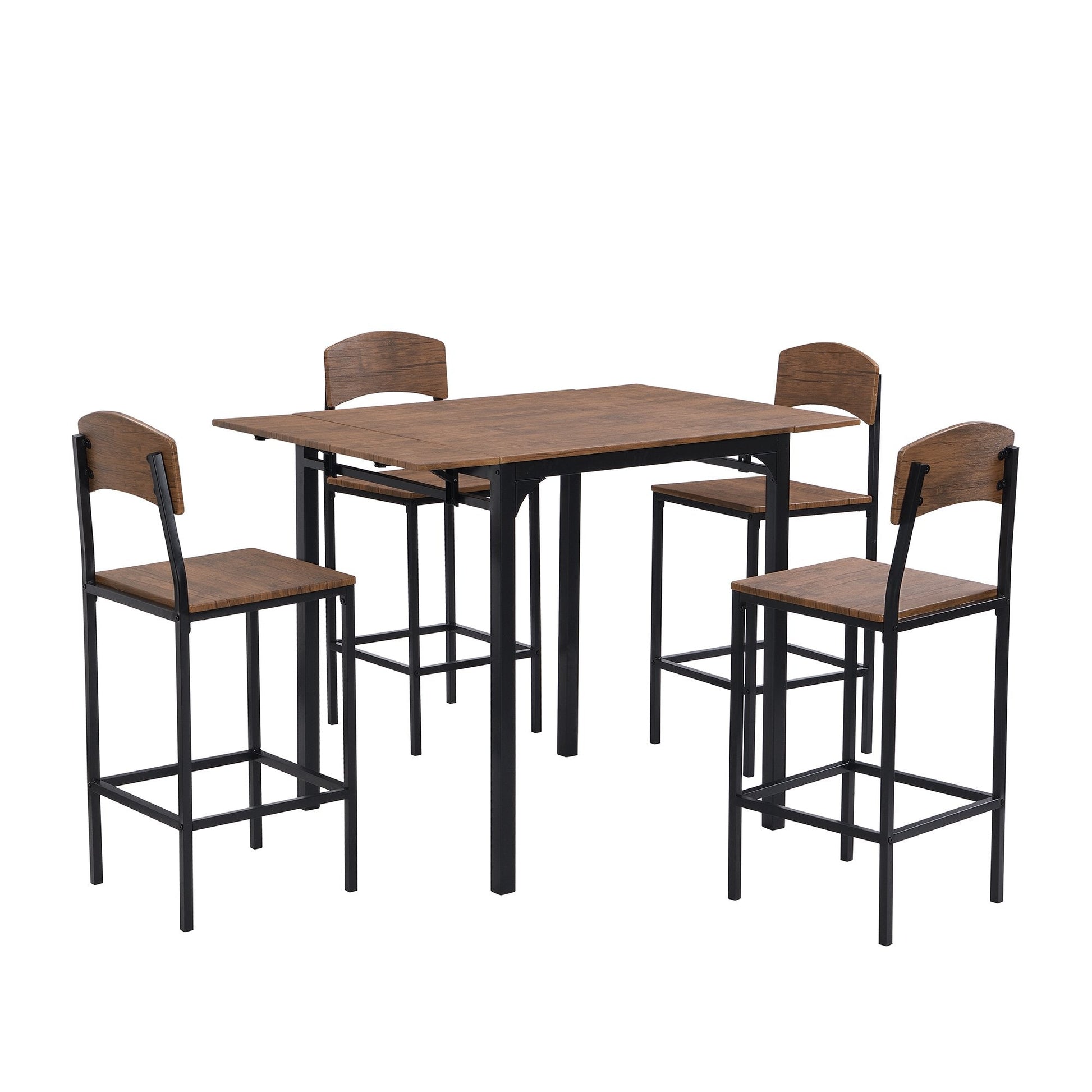 EUROCO 5-piece Farmhouse Counter Height Drop Leaf Dining Table Set, Including Table & 4 Chairs,Black Frame+Brown Tabletop,Set of 5