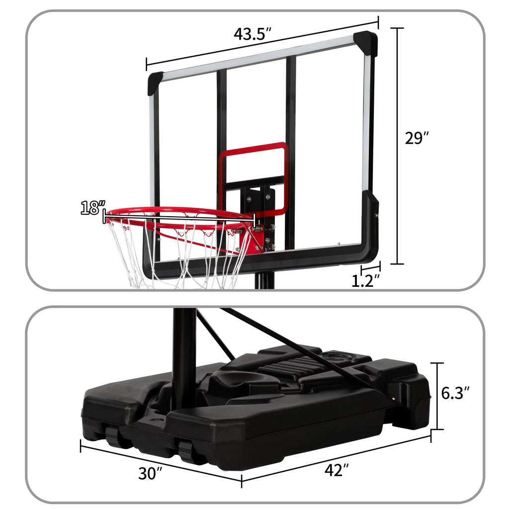 Euroco Portable Basketball Hoop & Goal, Outdoor Basketball System with 6.6-10ft Height Adjustment for Youth, Adults