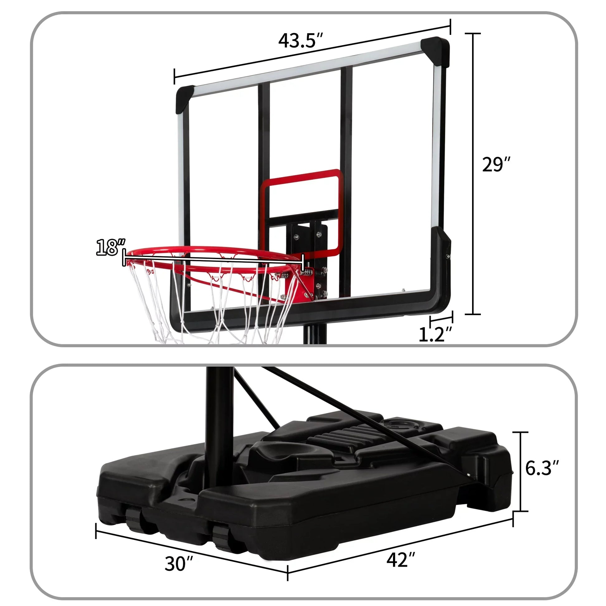 Euroco Portable Basketball Hoop & Goal, Outdoor Basketball System with 6.6-10ft Height Adjustment for Youth, Adults