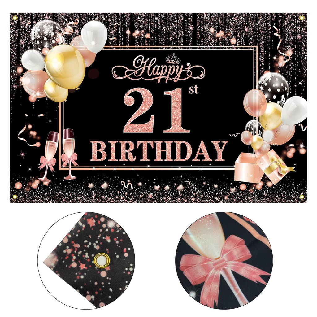 Happy 21st Birthday Banner Extra Large 21st Birthday Backdrop, 70.8 x 45.2 inches