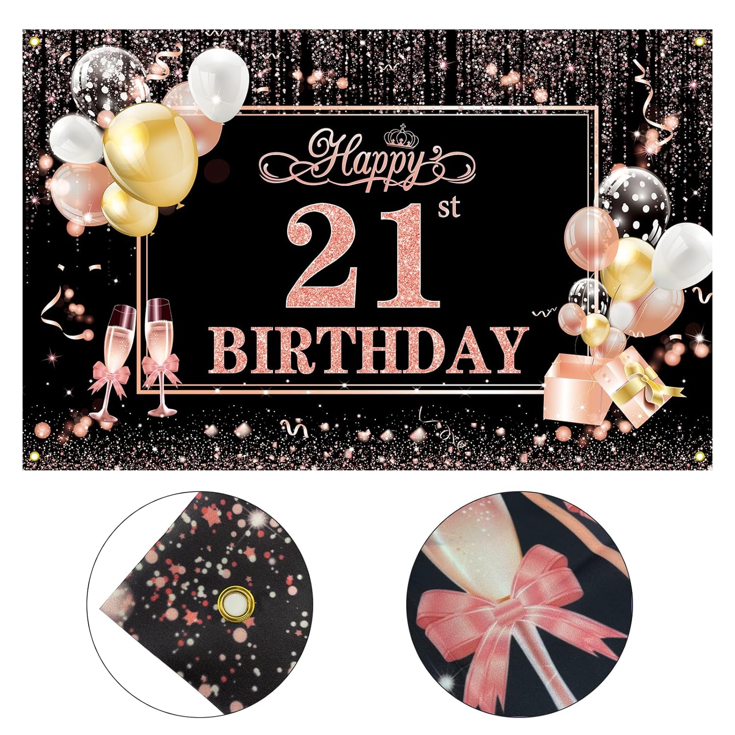 Happy 21st Birthday Banner Extra Large 21st Birthday Backdrop, 70.8 x 45.2 inches