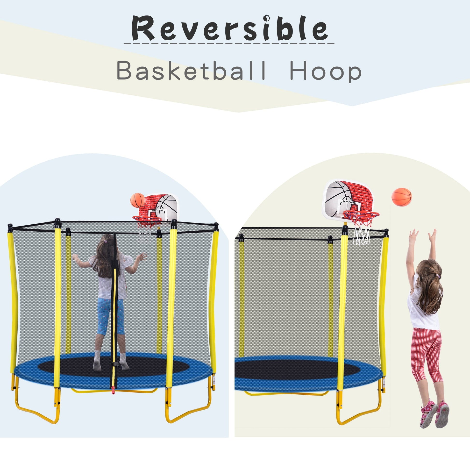 EUROCO 220LBS 5.5FT Trampoline for Kids - 65" Outdoor & Indoor Mini Toddler Trampoline with Enclosure, Basketball Hoop and Ball Included