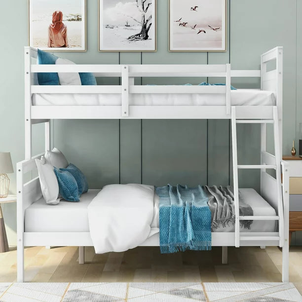 Euroco Twin over Full Wood Bunk Bed with Ladder for Kid's Room