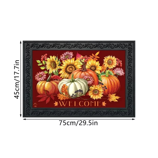 JUNBYONE Autumn Beauty Flower Doormat Pumpkin Indoor/outdoor Welcome Mat Front Door Entrance Anti-skid Rubber Doormat