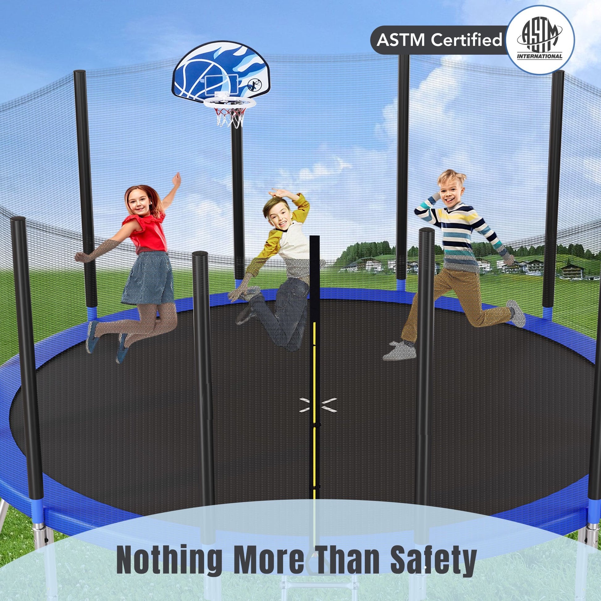 EUROCO 1500LB 16FT Trampoline for 8-9 Kids Adults with Basketball Hoop,Ladder,Basketball Hoop,Easy Assembly Round Outdoor Heavy Duty Recreational Trampoline