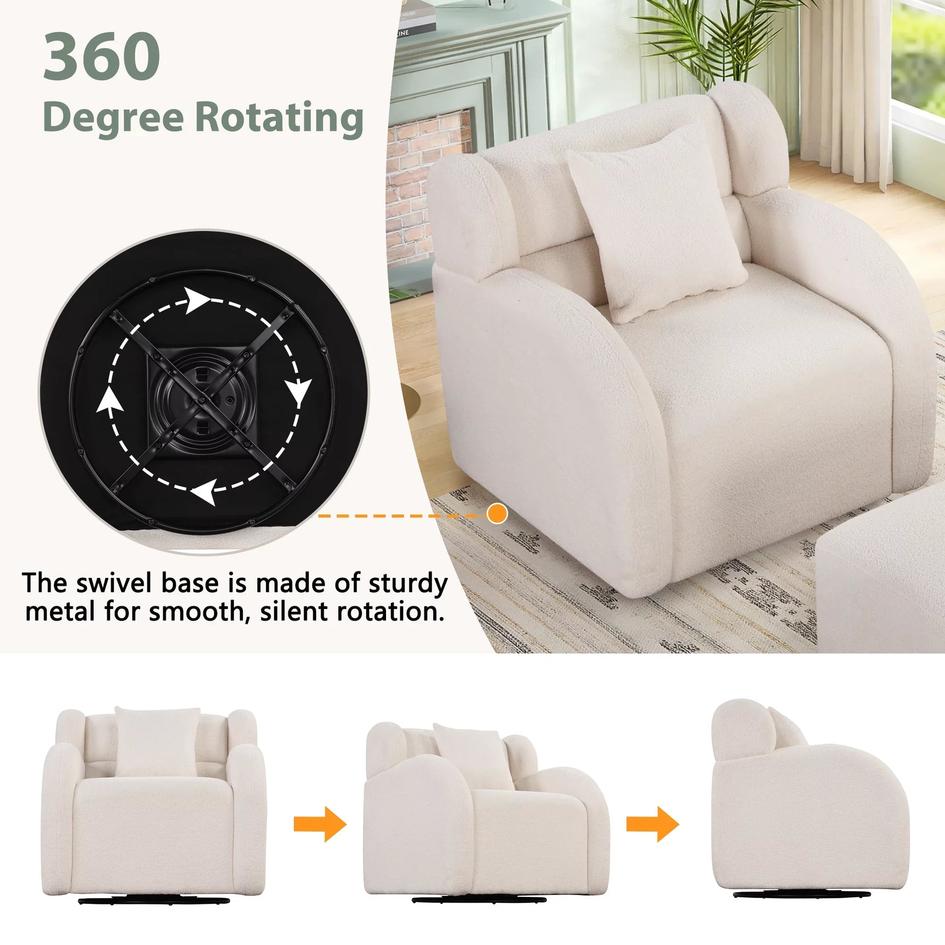 EUROCO Swivel Accent Chair with Ottoman, Teddy Short Plush Particle Velvet Armchair,360 Degree Swivel Barrel Chair with footstool for Living Room, Hotel, Bedroom, Office, Lounge