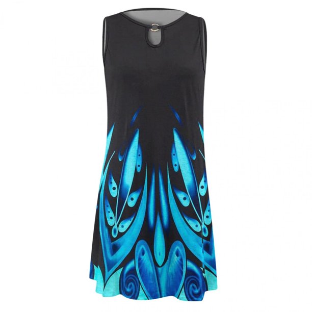 MIARHB Dresses for Women Dress Casual Summer Floral Printed Tank Sleeveless Loose Beach Short Mini Sundress, Dark Blue, L