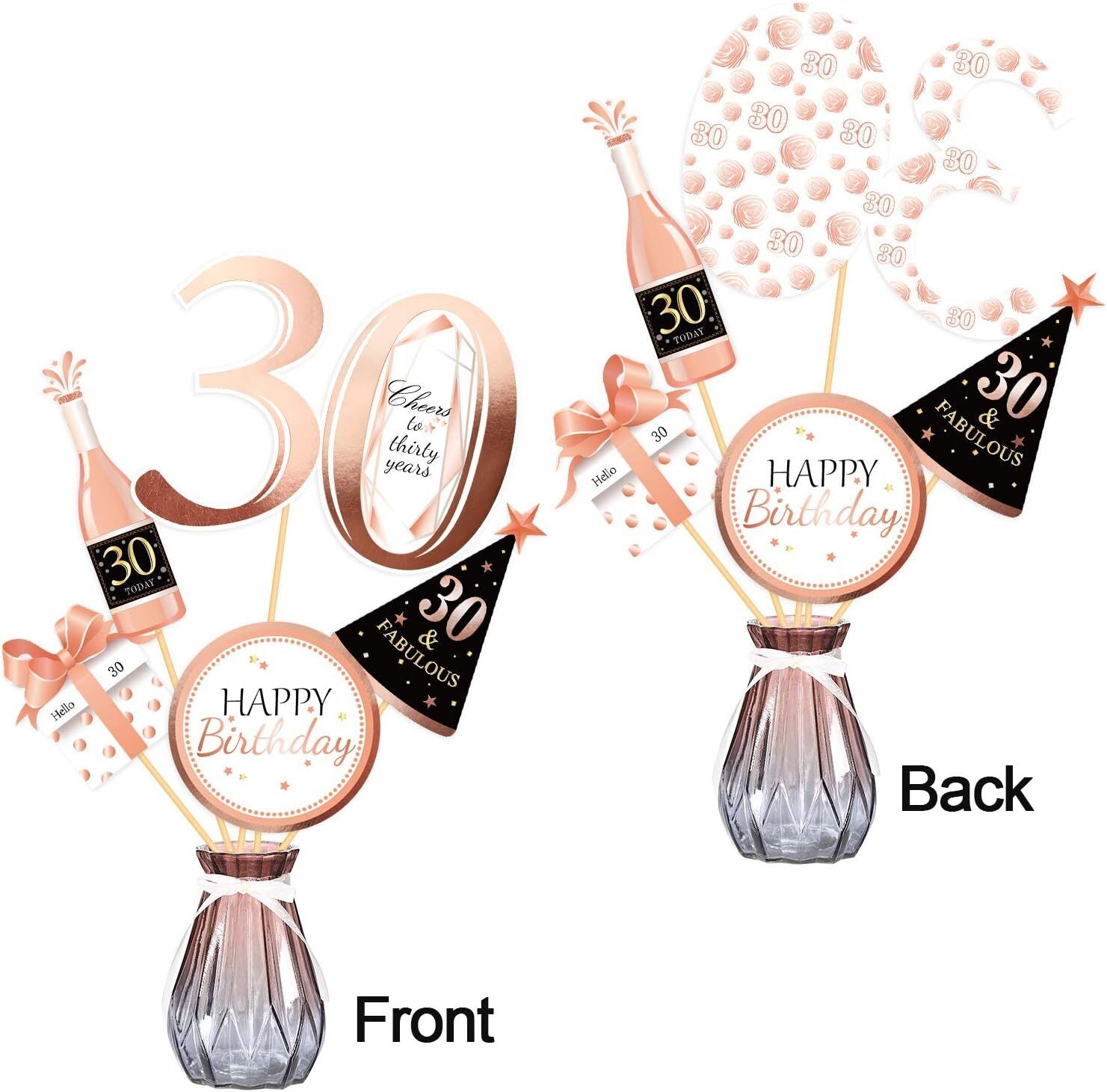 Konsait Rose Gold 30th Birthday Centerpiece Sticks, 30th Birthday Table Toppers Birthday Party Decorations Accessories, Cheers to 30 Years Birthday Party Favor Supplies