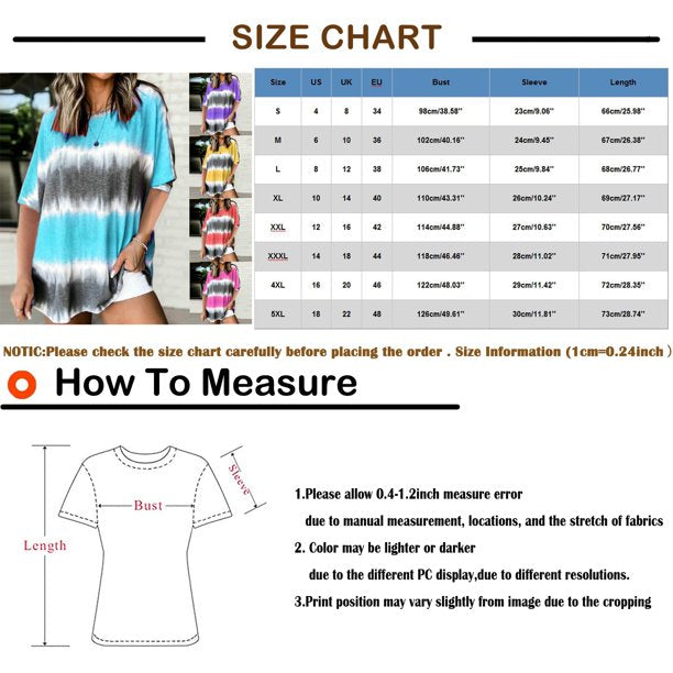 MIARHB Womens Summer Fasion Short Sleeve Round Neck Tie-Dye Print Casual T Shirt Tops, Pink, XXL, Polyester