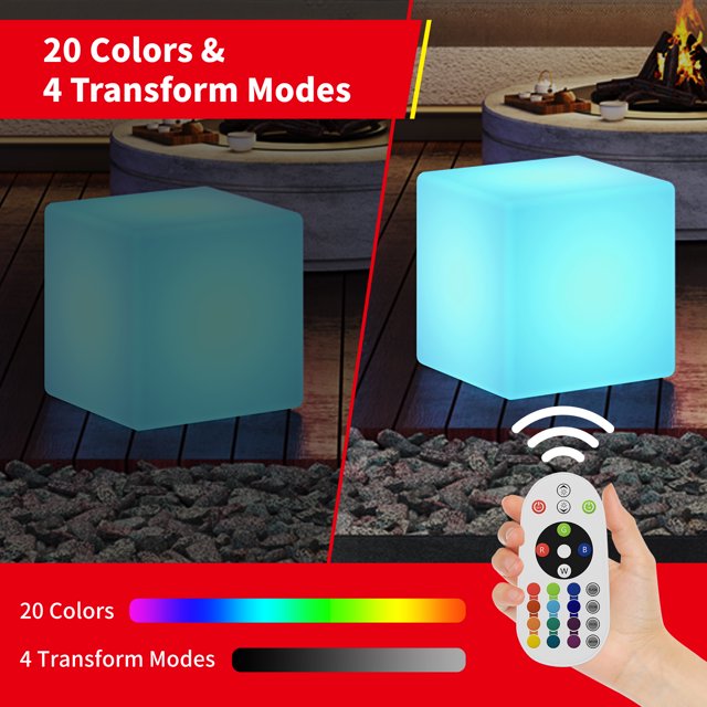 Puremind 16" LED Cube,20 Color Changing Light Cube Chair, Remote Control Side Table, Waterproof Rechargeable Luminous Furniture,Glow Cube for Party/Home/Bar/Outdoor