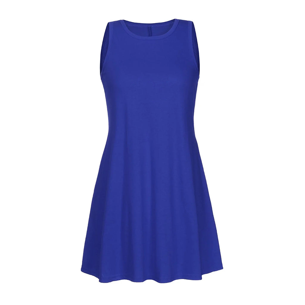 MIARHB Fashion Women Casual Solid Pockets Sleeveless Above Knee Dress, Blue, XL