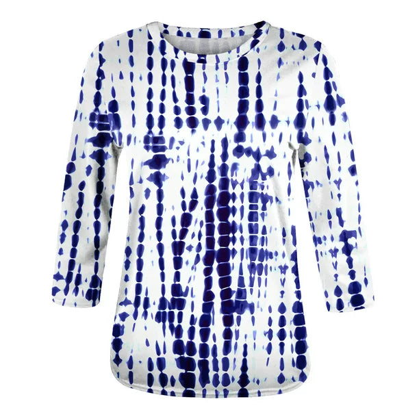 Clearance! Womens Summer Tops MIARHB Summer 2023 Three Quarter Sleeve Printed T-Shirt Tops, Blue, XXL
