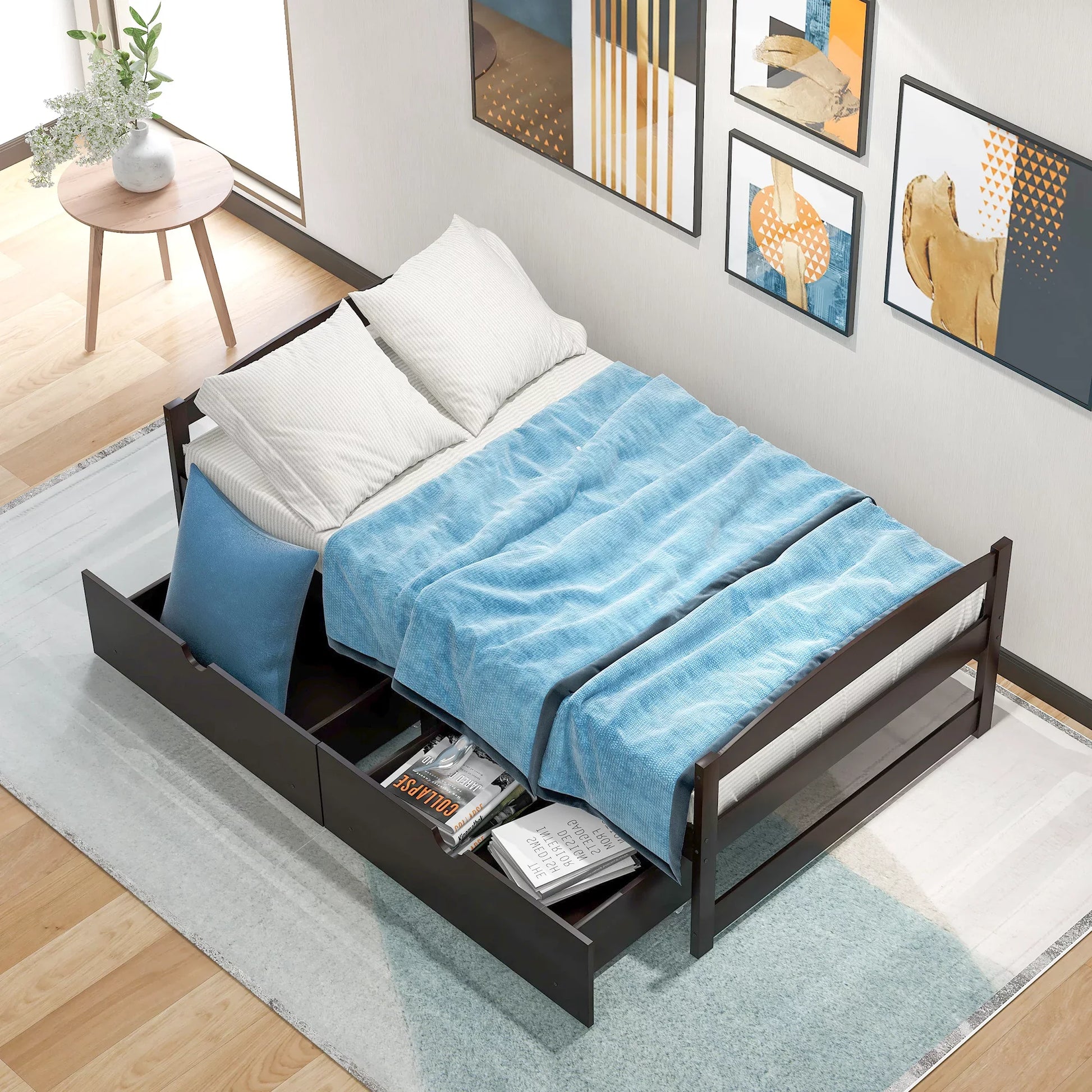 Euroco Twin Wood Daybed with 2 Storage Drawers, Espresso