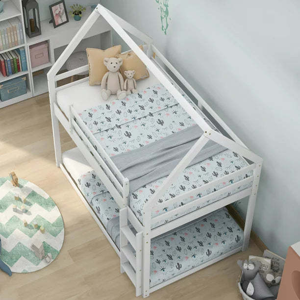 Pine Wood Bedroom Bunk Bed, Twin-over-Twin, White