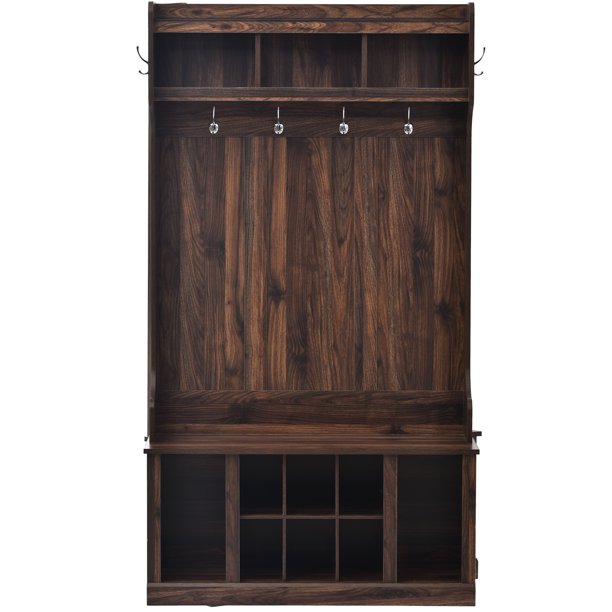 EUROCO 70.8" Entryway Hall Tree with Storage Bench and Coat Rack, 6 Hooks, 3 Shelves for Hallway Living Room Bedroom Home,Tiger