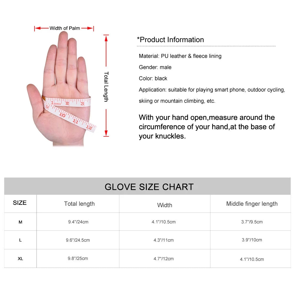 Men Leather Gloves, Warm Winter Gloves for Men Adults Anti-slip Touchscreen Gloves PU Leather Windproof Cold Weather Gloves, Black & XL