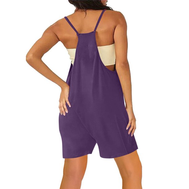 Clearance! MIARHB Women's Top Jumpsuits for Summer Casual Sleeveless Loose Rompers Fashion Comfy Overalls Pants Shorts, Dark Purple, M