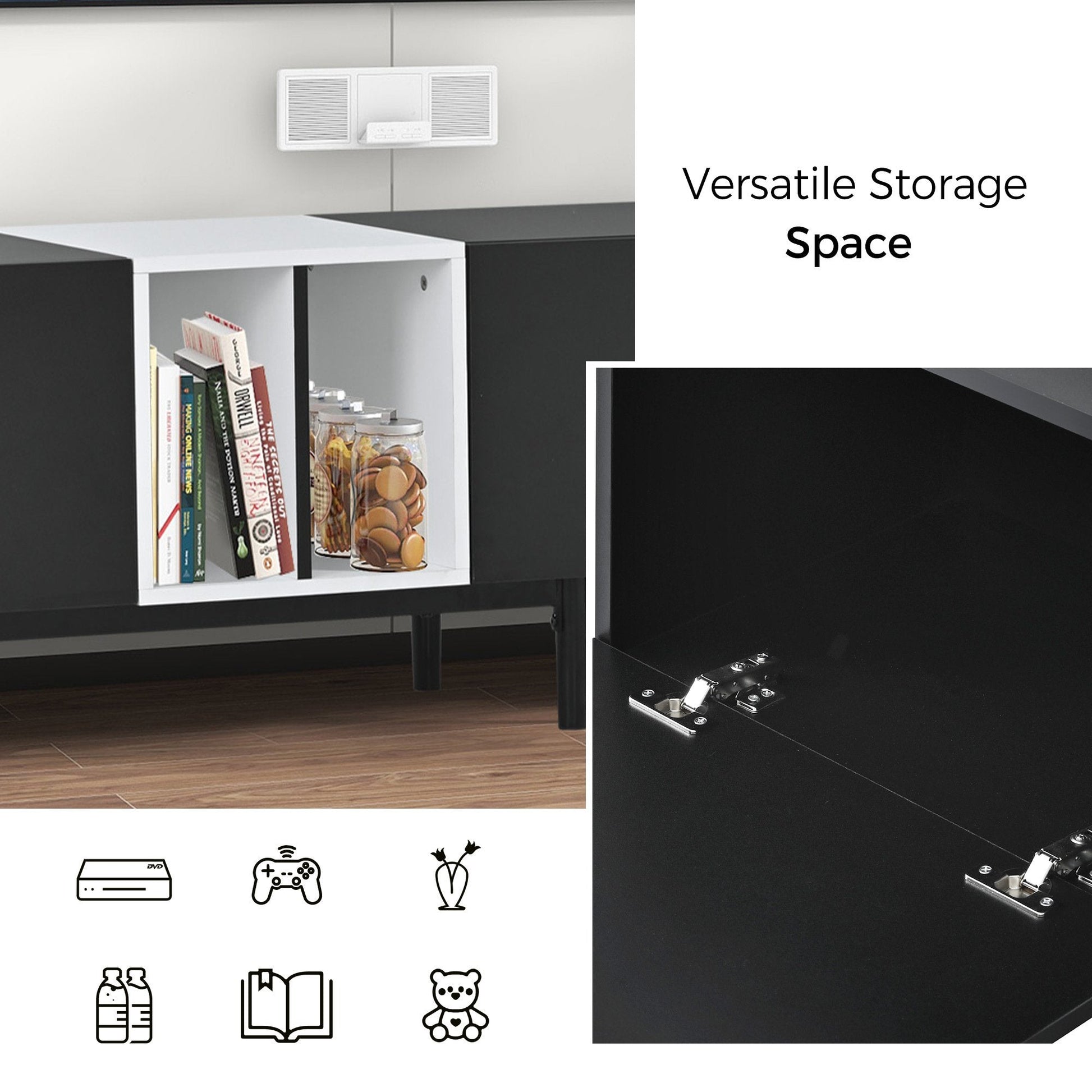 EUROCO Mid-Century Modern TV Stand Up to 80" Contemporary Rectangle ,Unique Style TV Console Table with 3 Doors & Large Storage Cabinet for Living Room Bedroom