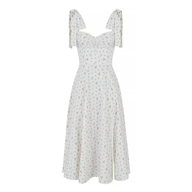 Cottagecore Dress! OTEMRCLOC Summer Dresses for Women Sexy Halter Print Lacing Open Wrap High Waist Irregular Temperament A-Line Skirt White M