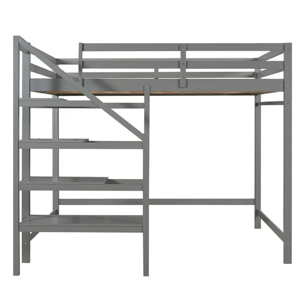 Euroco Twin Loft Bed with Shelf and Hanger for Kids Bedroom, Gray