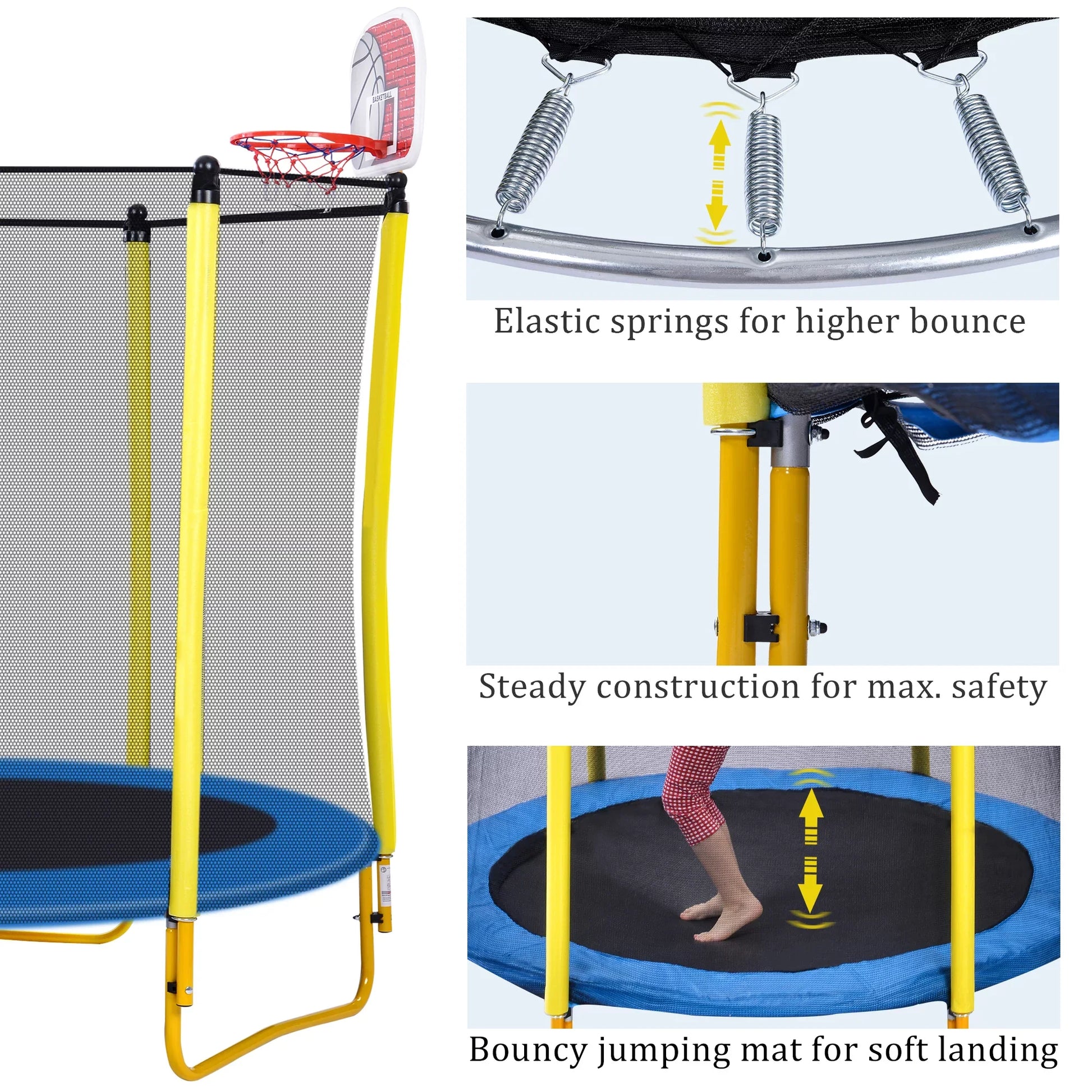 EUROCO 220LBS 5.5FT Trampoline for Kids - 65" Outdoor & Indoor Mini Toddler Trampoline with Enclosure, Basketball Hoop and Ball Included