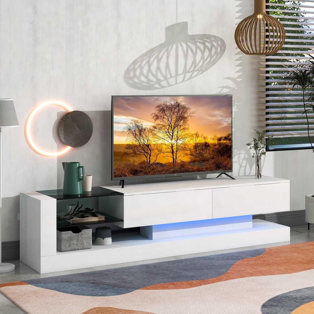 EUROCO TV Stand Up to 75", Modern High Gloss Entertainment Center with LED Changing Lights and 2 Media Storage Cabinets for Living Room