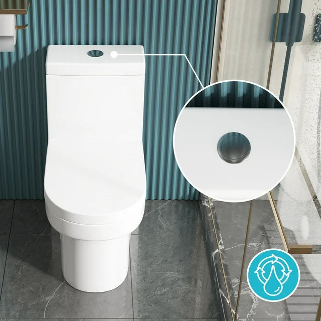Puremind One-Piece Elongated Ceramic Toilet,4/6 Dual Flush 1.28 Gpf, White