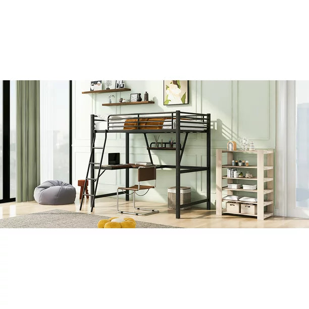 Euroco Metal Loft Bed for Kids, Twin, Black
