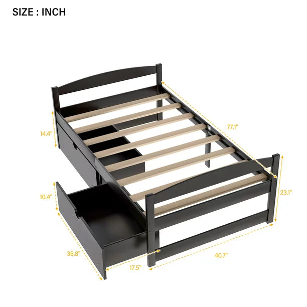 Euroco Twin Wood Daybed with 2 Storage Drawers, Espresso