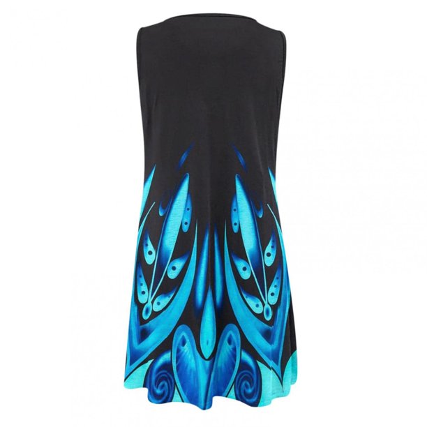 MIARHB Dresses for Women Dress Casual Summer Floral Printed Tank Sleeveless Loose Beach Short Mini Sundress, Dark Blue, L