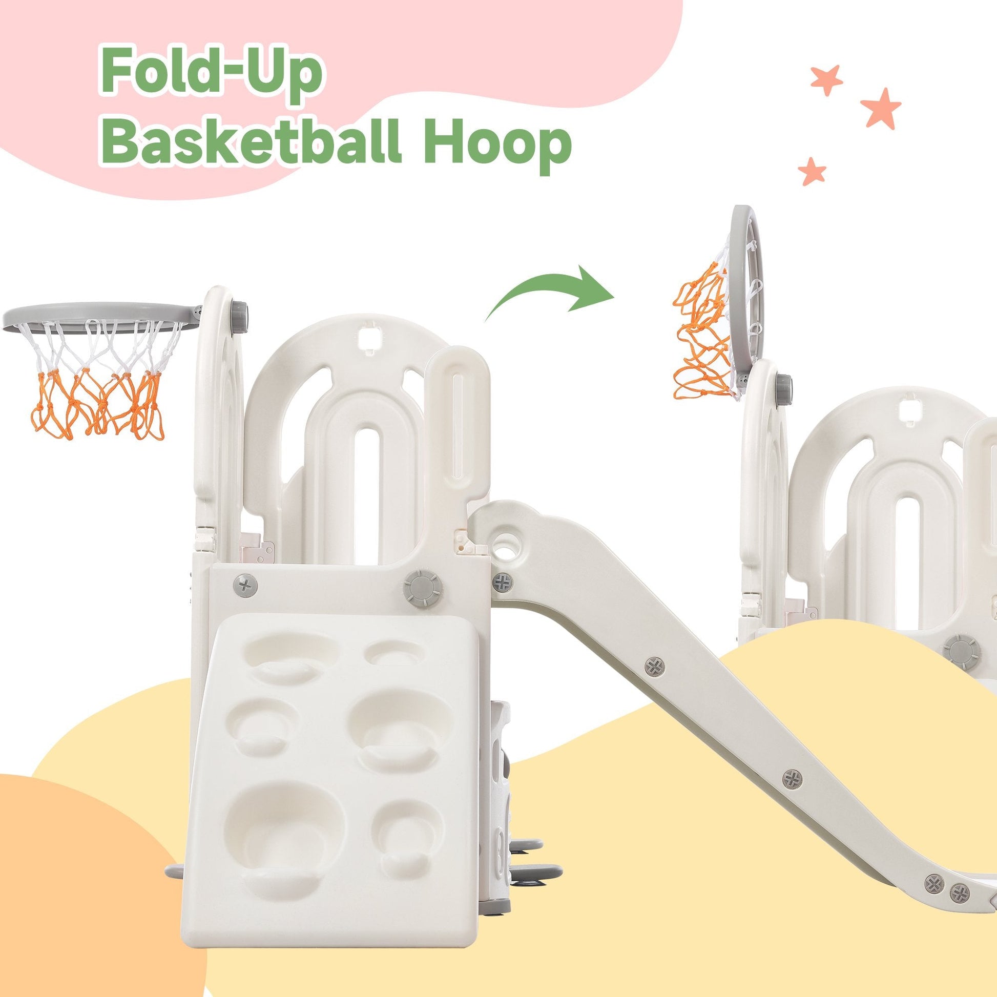 EUROCO 4 in 1 Toddler Slide and Climb Set,Kids Playground Climber Slide Playset with Basketball Hoop Play Freestanding Combination, Indoor & Outdoor Toys for Kids Teens Boys Girls,Gray
