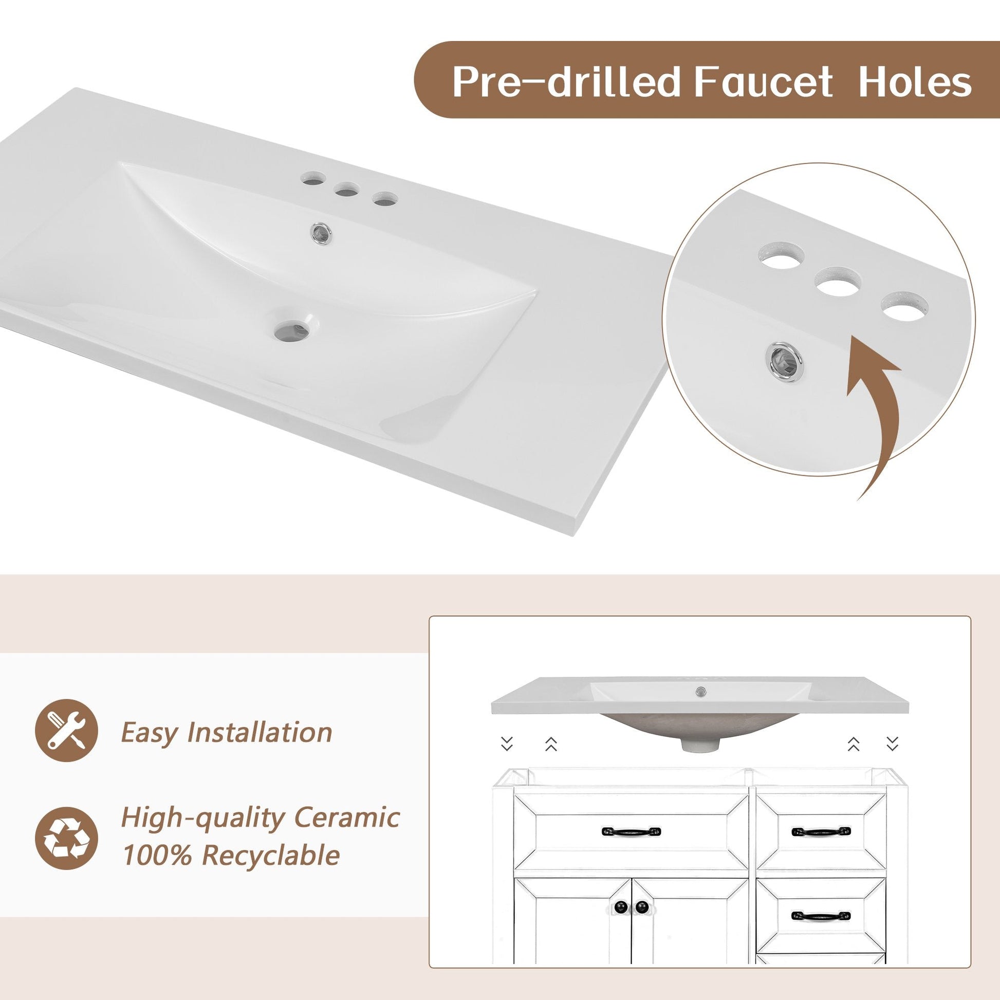 EUROCO 36" Bathroom Vanity with Sink,Bathroom Cabinet with Drawers, White