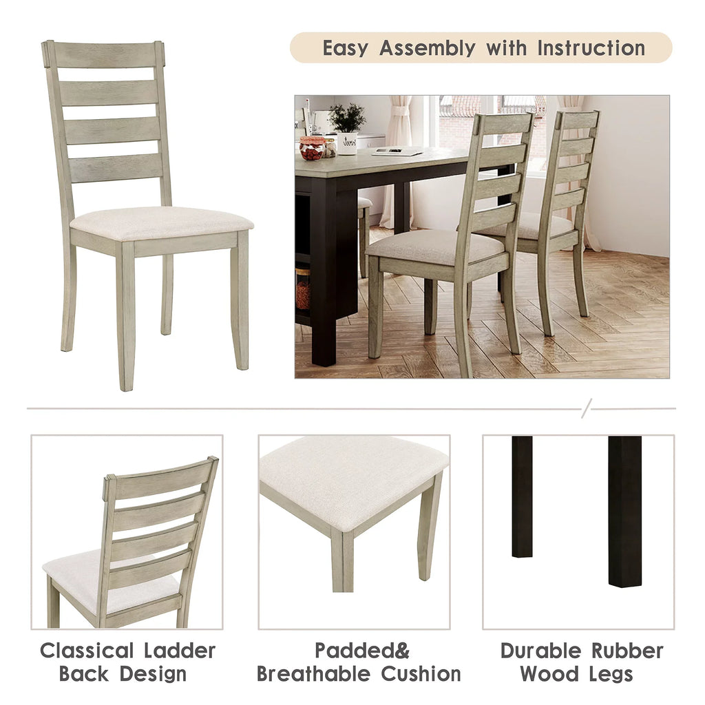 EUROCO Farmhouse Wood 59.8" 5-Piece Dining Table Set with 2-Tier Storage Shelves,Kitchen Set for 4 with Padded Dining Chairs, Beige