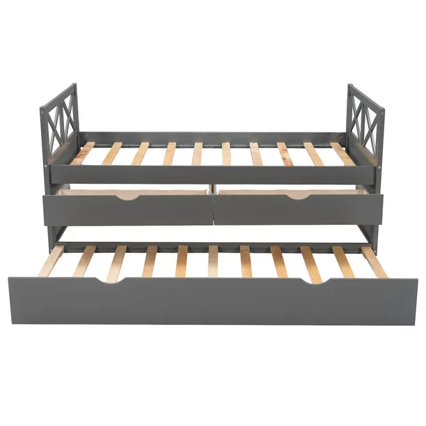 Euroco Classic Pine Wood with Trundle Daybed, Twin for Kids Bedroom, Gray