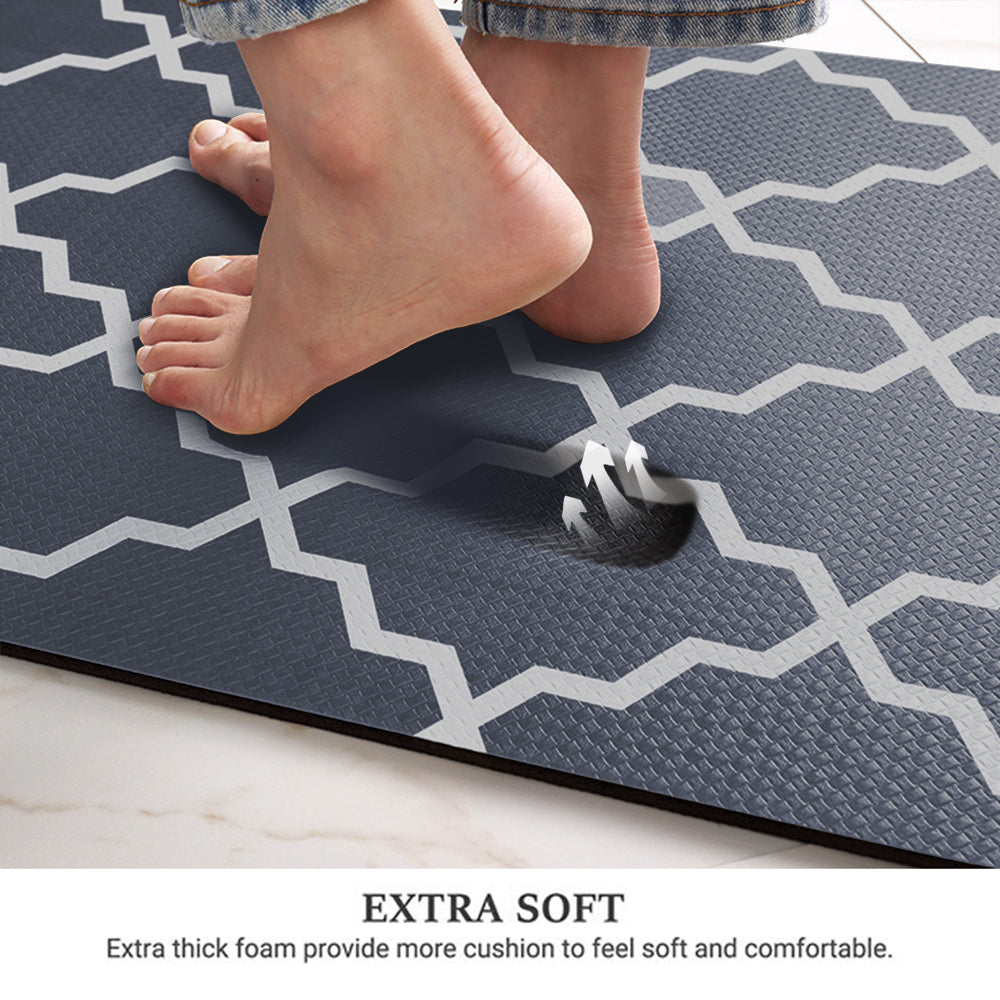 Cushioned Anti-Fatigue Kitchen Rug Mat ,17.3"x 28",Non Slip Waterproof , Heavy Duty PVC Ergonomic Comfort Mat for Kitchen, Floor Home, Office, Sink, Laundry,Gray