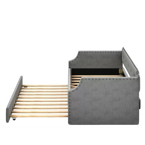 Euroco Twin Upholstered Daybed with Trundle for Kids, Gray