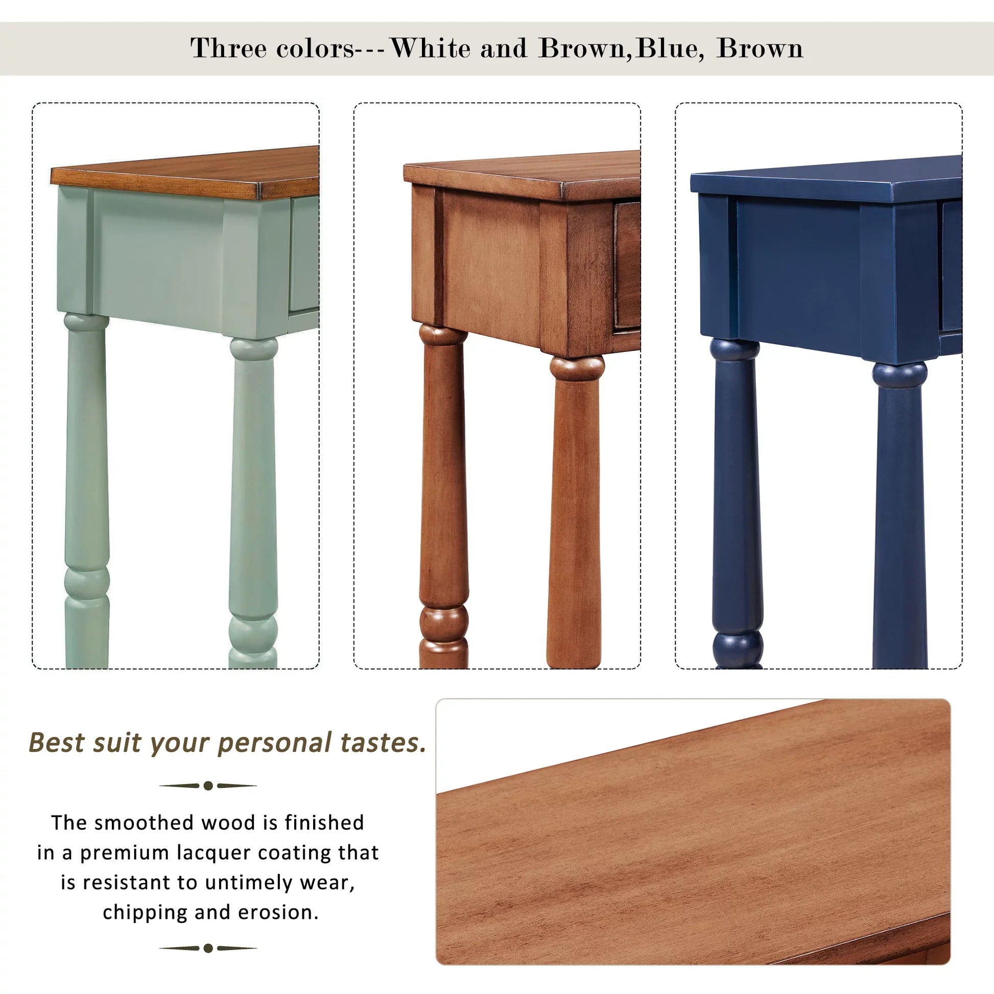 EUROCO Console Table Entryway Solid Wood Classic Console Table with Storage 3 Drawers & Shelf Wood Side Display (Brown)